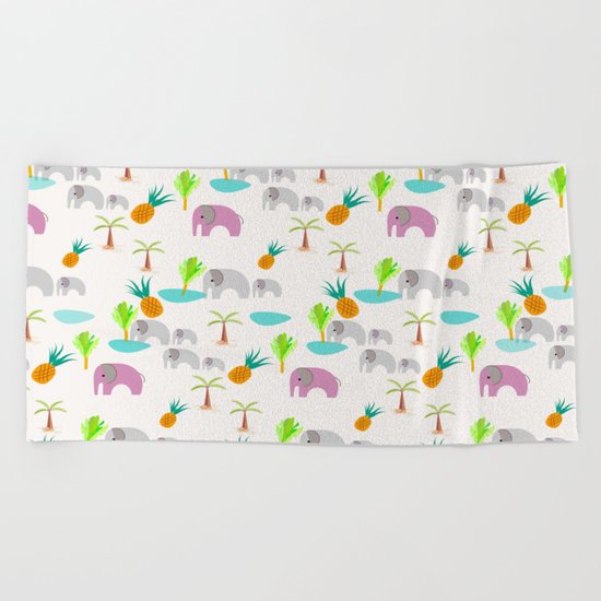Pink Elephants Beach Towel