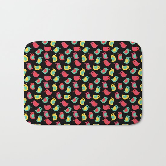 Happy Birds on Black Bath Mat