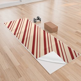 [ Thumbnail: Bisque & Dark Red Colored Lines/Stripes Pattern Yoga Towel ]