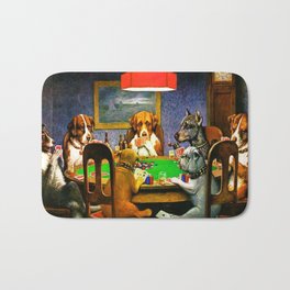  Dogs Playing Poker, by Cassius Marcellus Coolidge - Vintage Painting Bath Mat