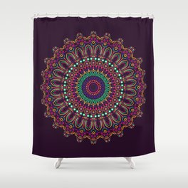Colorful mandala, arabesque, rosette, emblem. Indian symbol. Isolated drwing. Meditation sign. Oriental lacy hand drawn, poster, background. Luxury design on pillow, linen, napkin, case, card, textile.  Shower Curtain