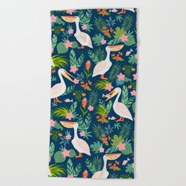 Floral Pelican Beach Towel