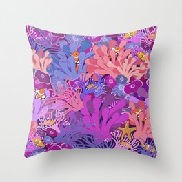 Block Party on the Reef - Clownfish Anemone Marine Sea Life Coral Throw Pillow