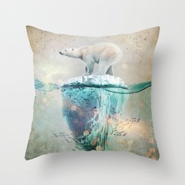 Polar Bear Adrift Throw Pillow