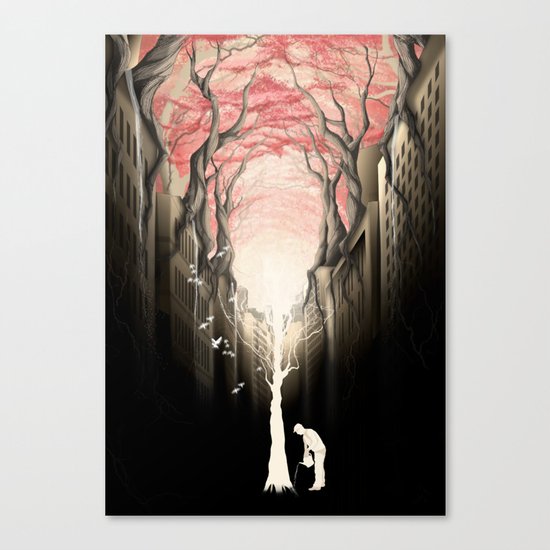 Revenge of the nature II: growing red forest above the city. Canvas Print