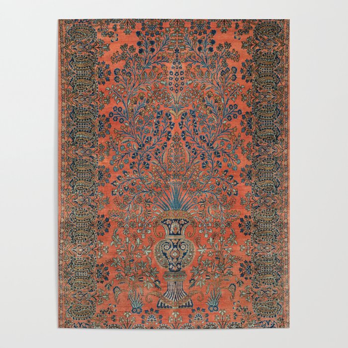 Beautiful Antique Persian Rug Ornamental Vintage Sarouk Carpet Poster