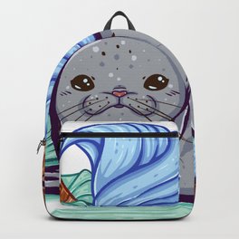 Sundae Seal Illustration Backpack | Icecream, Seal, Chocolate, Wafer, Ice, Food, Cup, Rolls, Choco, Drawing 