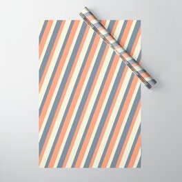 [ Thumbnail: Beige, Light Slate Gray, and Light Salmon Colored Striped Pattern Wrapping Paper ]