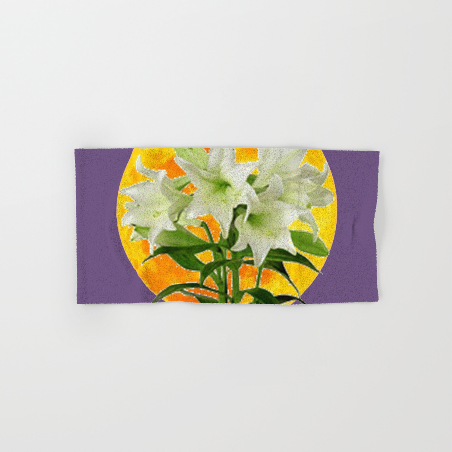 Easter Lilies On Lilac Golden Moon Abstract Hand Bath Towel By Sharlesart Society6