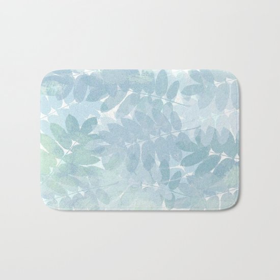 Vintage Blue Leaf Abstract Bath Mat