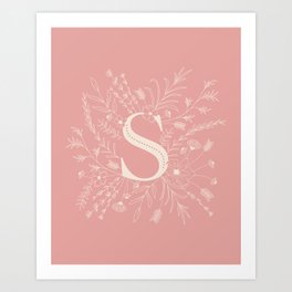 Botanical Letter S (Hibiscus Pink) Art Print