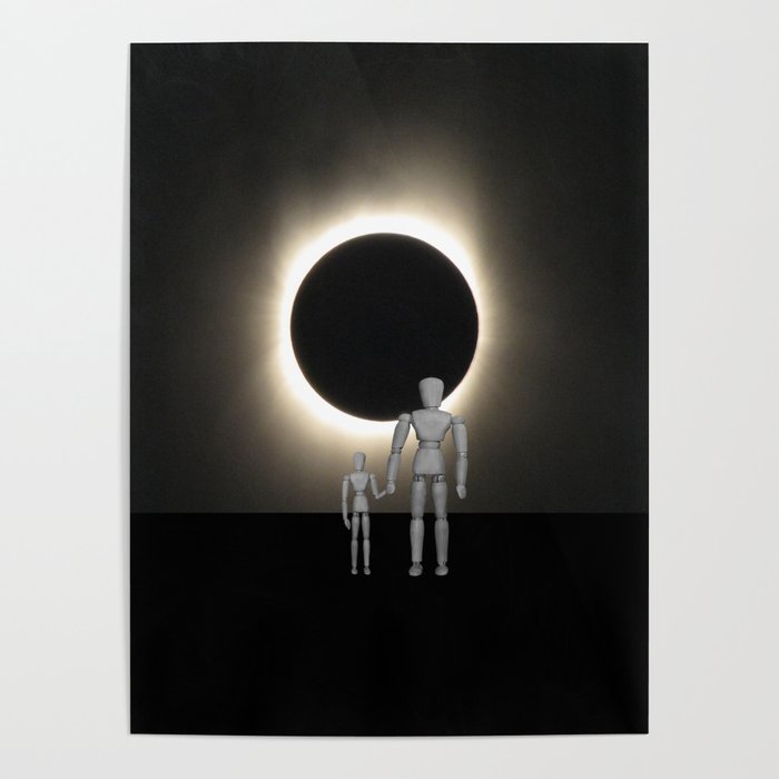 Wooden Anatomy Father Doll and Child before Total Solar Eclipse Poster