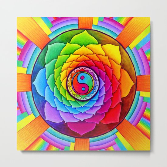 Healing Lotus Rainbow Yin Yang Mandala Metal Print