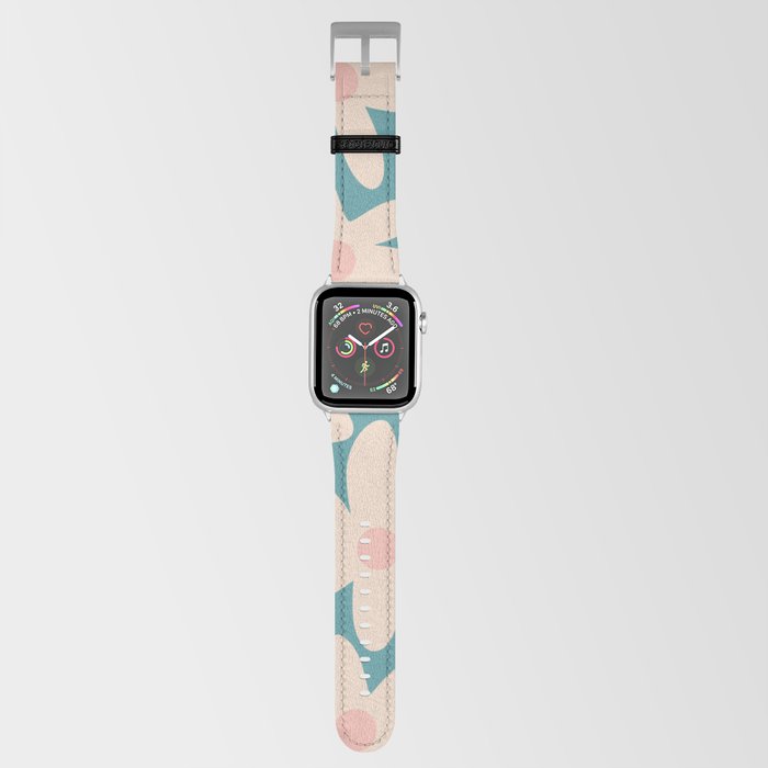 Daisy Time Retro Floral Pattern Teal Blue and Blush Pink Apple Watch Band