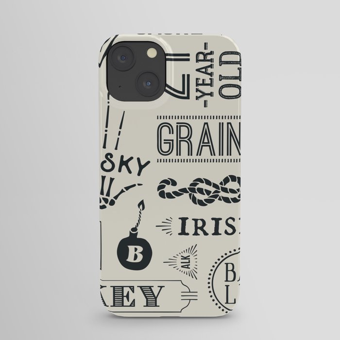 Seamless pattern with types of whiskey and hand drawn lettering. Vintage drawing. Vintage Illustration iPhone Case