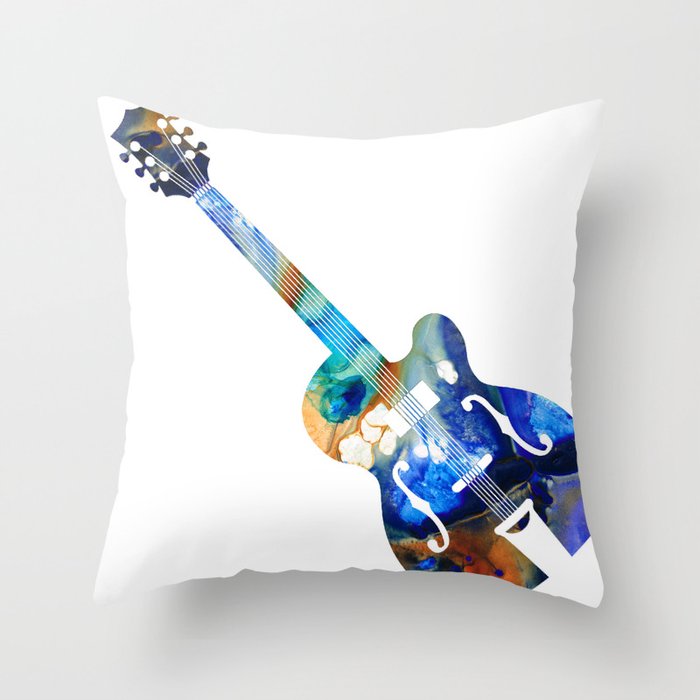 Vintage Guitar - Colorful Abstract Musical Instrument Throw Pillow