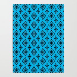 Turquoise and Black Native American Tribal Pattern Poster