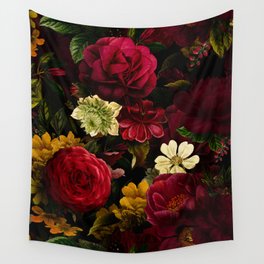 Dutch Midnight Vintage Red Roses Garden Wall Tapestry