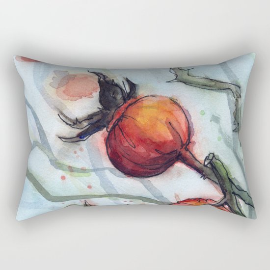 Rose Hips Abstract Watercolor Nature Rectangular Pillow