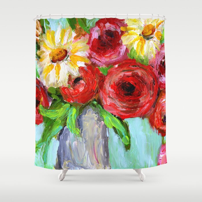 Red Roses and Yellow Daisies Shower Curtain