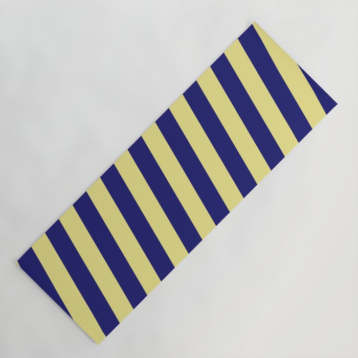 Midnight Blue & Tan Colored Striped Pattern Yoga Mat