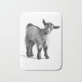 Goat baby G097 Bath Mat | Pet, Graphite, Funny, Black and White, Drawing, Chalk Charcoal, Cute, Nursery, Nature, Farm 