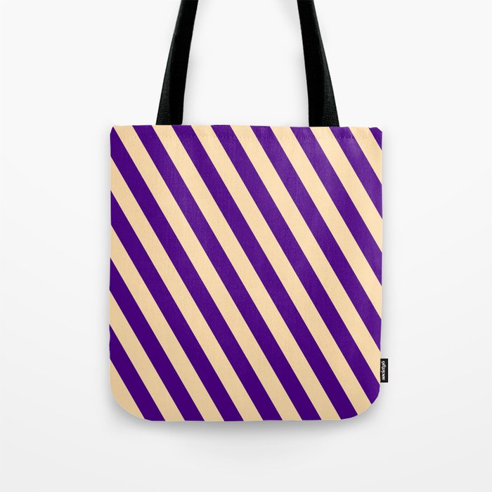Indigo & Tan Colored Stripes Pattern Tote Bag