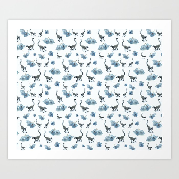 Lemur and flowers pattern Art Print