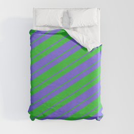 [ Thumbnail: Lime Green & Medium Slate Blue Colored Lined/Striped Pattern Duvet Cover ]