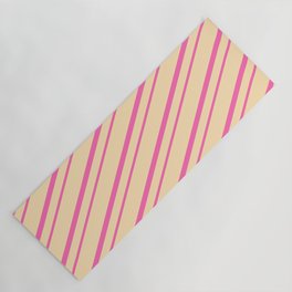 [ Thumbnail: Hot Pink & Beige Colored Lines/Stripes Pattern Yoga Mat ]