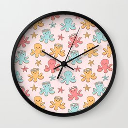 Cute Octopus Pattern, Fun Sea Animals, Colorful Pastel Colors Wall Clock