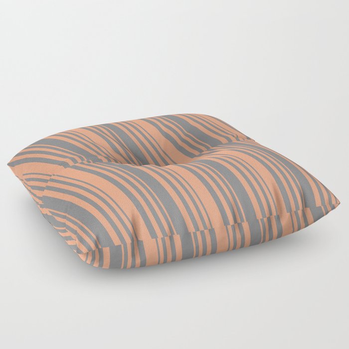 Grey and Light Salmon Colored Lined Pattern Floor Pillow