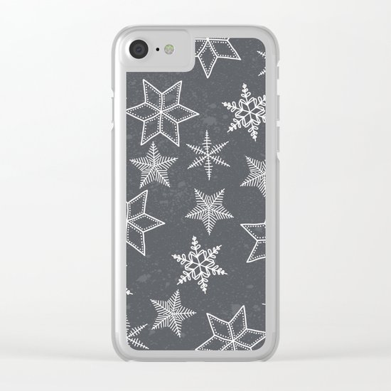 Snowflakes on grey background Clear iPhone Case