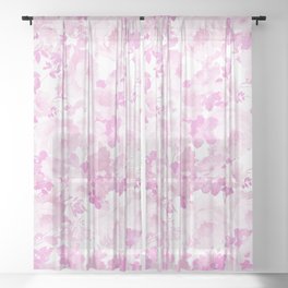 Botanical watercolor pink romantic rose floral Sheer Curtain