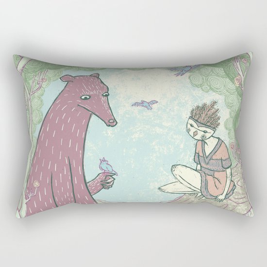 Bear and Bird Rectangular Pillow