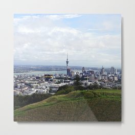 New Zealand Photography - Sky Tower Seen From  A Grassy Hill Metal Print