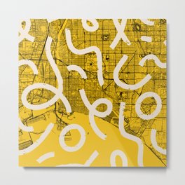 USA Long Beach Map - Yellow Collage Metal Print