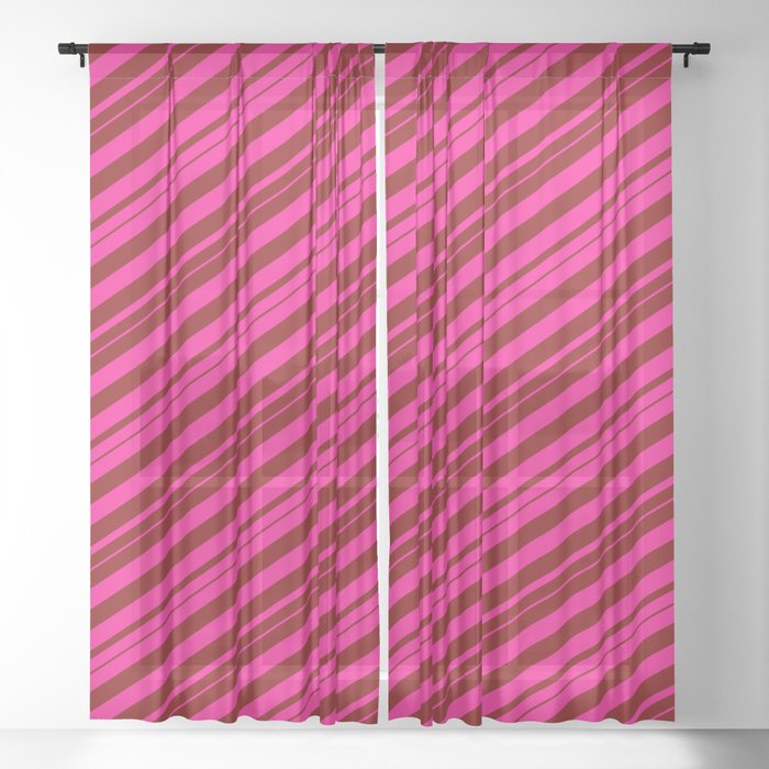Deep Pink and Maroon Colored Stripes/Lines Pattern Sheer Curtain