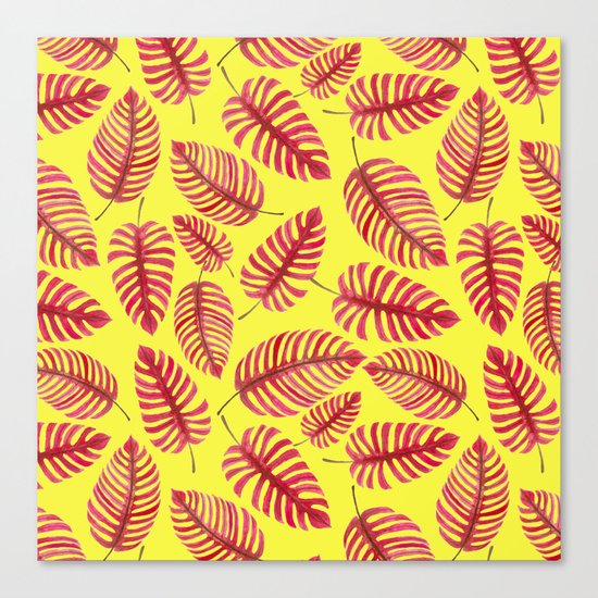 Monstera leaves, tropical watercolor pattern Canvas Print