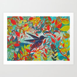 A Hummingbird in the Bushes Art Print