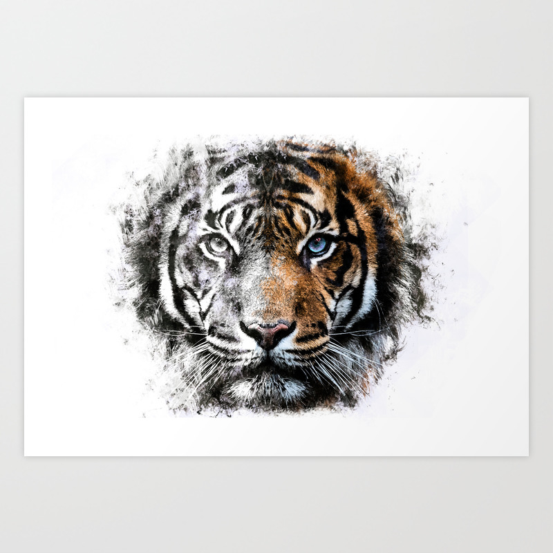 Tiger Face Art Print By Monochromatic Society6