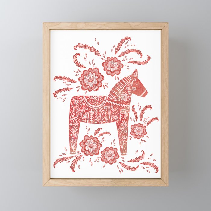 Swedish Dala Horse Red Framed Mini Art Print