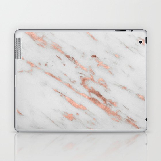 Marble - Rose Gold Marble with White Gold Foil Pattern Laptop & iPad Skin