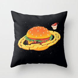 Galactic Cheeseburger & Fries Throw Pillow