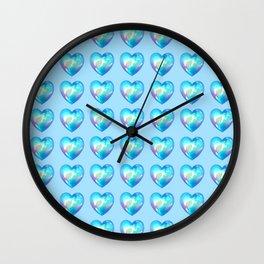 Crystal Heart Pattern Version - Blue BG Wall Clock | Accessories, Crystal, Jewellery, Heart, Aqua, Jewel, Cute, Graphicdesign, Gemstone, Crystalpattern 