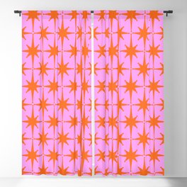 Retro Vintage 50s Starbursts Pattern in Orange and Bright Pink Blackout Curtain