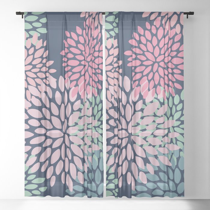 Fl Pattern Navy Blue Pink C Green Sheer Curtain By Meganmorrisart Fl Pattern Navy Blue Pink C Green Sheer Curtain By Meganmorrisart