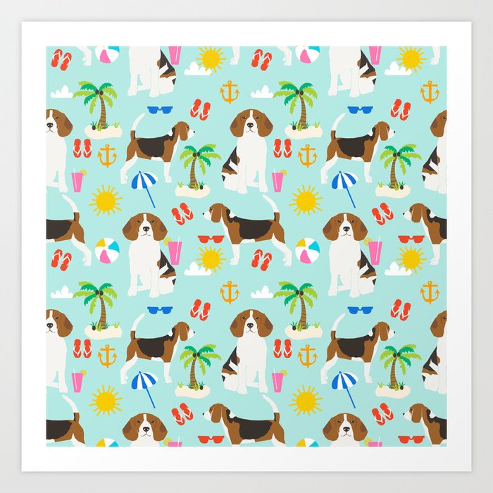Beagles beagle pattern beach classic socal dog breed pattern palm trees tropical Art Print