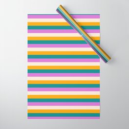 [ Thumbnail: Beige, Orange, Dark Cyan & Orchid Colored Stripes Pattern Wrapping Paper ]