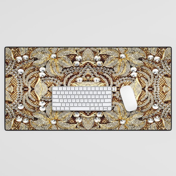 sophisticated jewelry flower silver champagne gold rhinestone Desk Mat